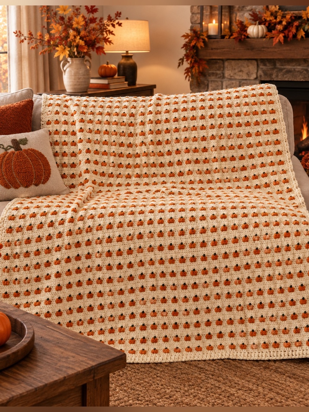 Handmade Crochet Pumpkin Patch Blanket